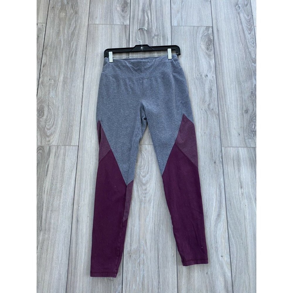 Athletic Works Medium Gray Purple Pink Color Block Leggings Activewear